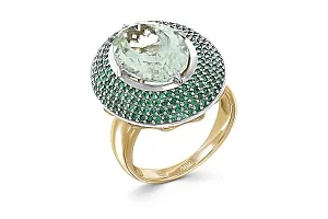 Кольцо из жёлтого золота с аметистом и 184 фианитами