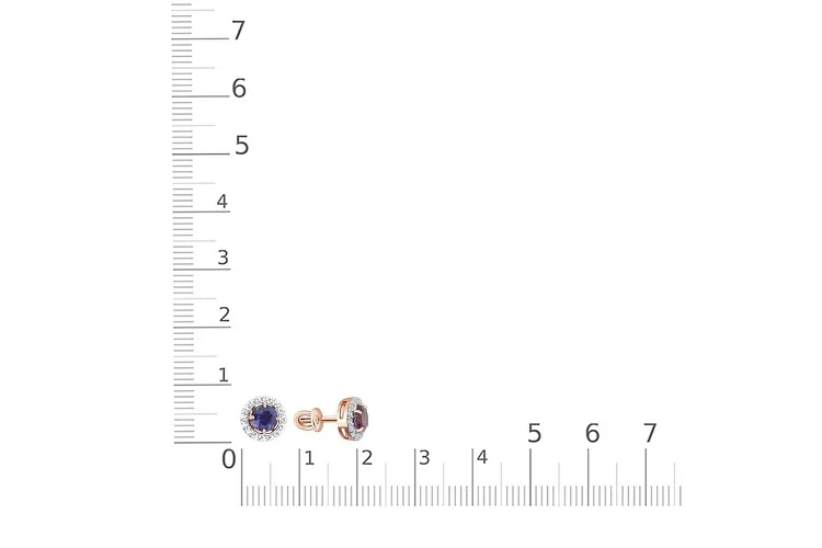 Серьги-пусеты из красного золота с 2 иолитами и 30 фианитами