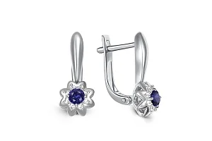 Серьги Цветы из белого золота с 2 корундами и 16 бриллиантами