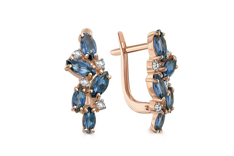 Серьги из красного золота с 10 топазами лондон и 8 фианитами