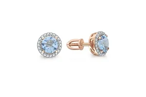 Серьги-пусеты из красного золота с 2 топазами sky и 44 фианитами