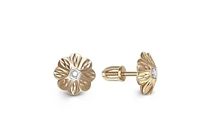 Серьги-пусеты Цветы из жёлтого золота с 2 фианитами