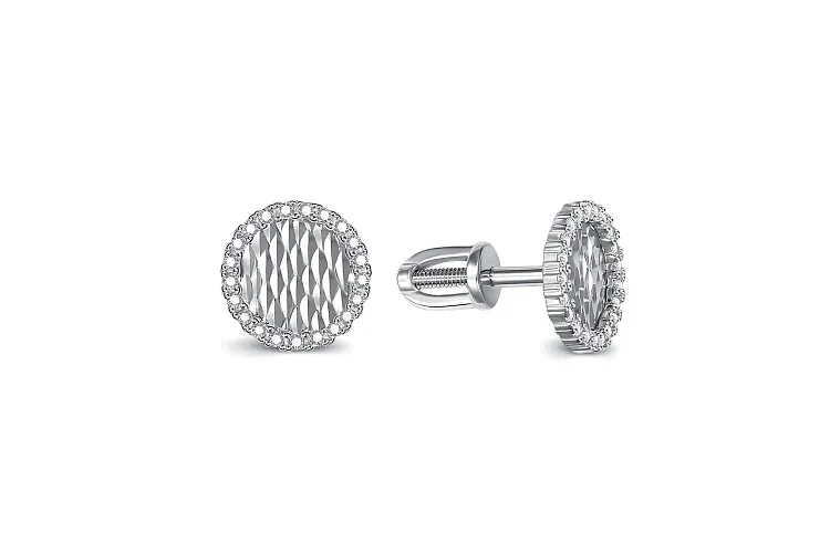 Серьги-пусеты из белого золота с 42 фианитами
