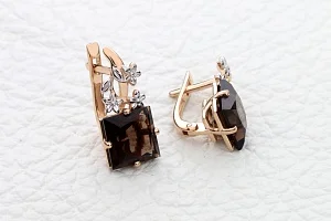 Серьги Цветы из красного золота с 2 раухтопазами