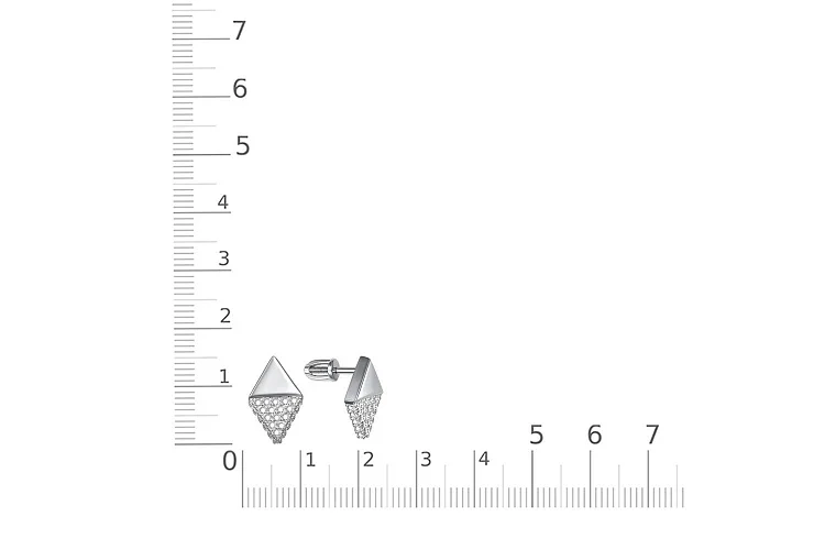 Серьги-пусеты Треугольники из белого золота с 50 фианитами