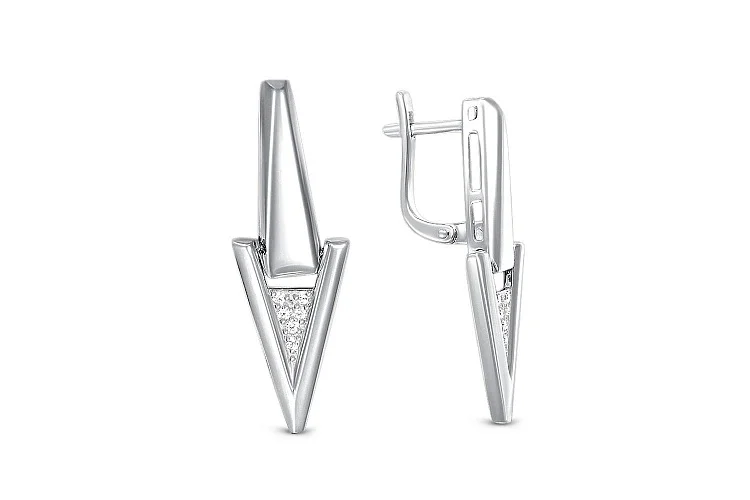 Серьги Треугольники из белого золота с 12 фианитами