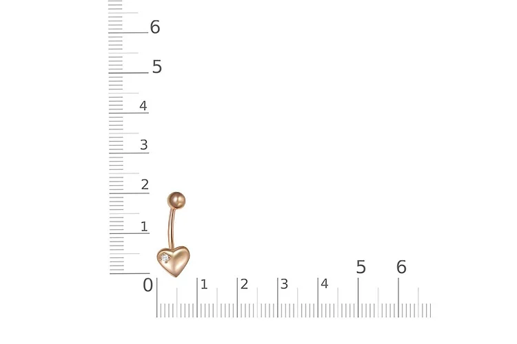 Пирсинг Сердце из красного золота с 4 фианитами