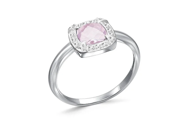 Кольцо из белого золота с кварцем и 16 фианитами