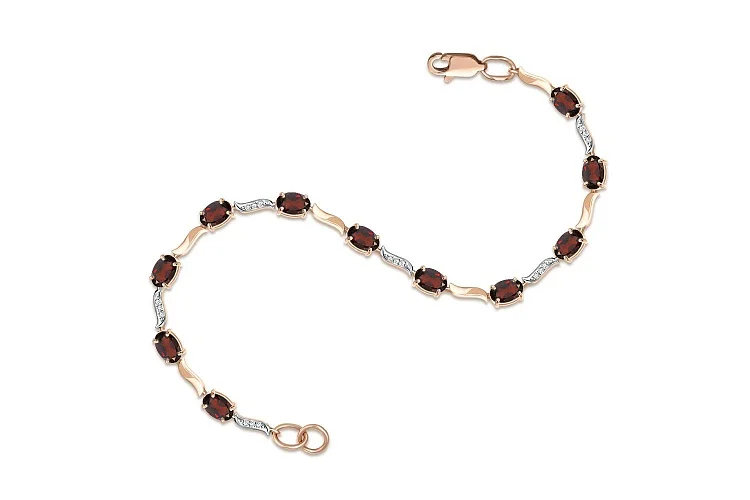 Браслет Дорожка из красного золота с 11 гранатами и 18 фианитами