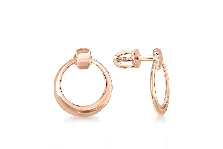 Серьги-пусеты Круги из красного золота без вставок