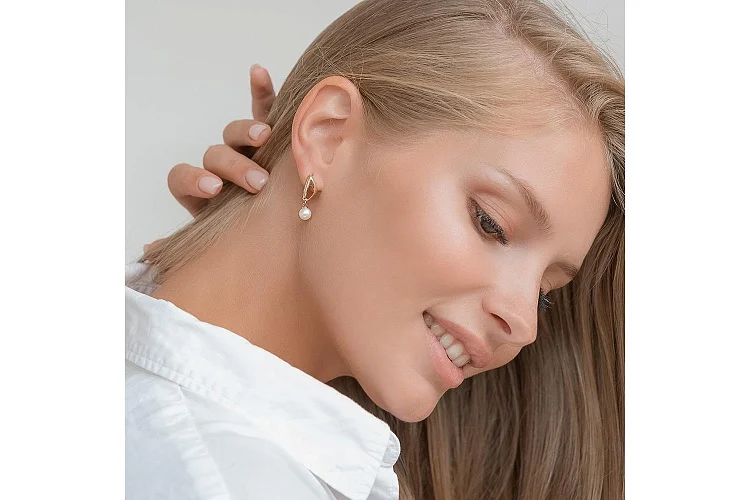 Серьги из красного золота с 2 жемчужинами