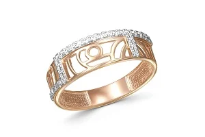 Кольцо из красного золота с 28 фианитами