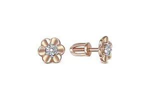 Серьги-пусеты Цветы из красного золота с 2 бриллиантами