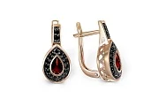 Серьги из красного золота с 2 гранатами и 36 фианитами