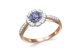 Кольцо Цветок из красного золота с 31 фианитами