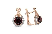 Серьги из красного золота с 2 гранатами и 34 фианитами