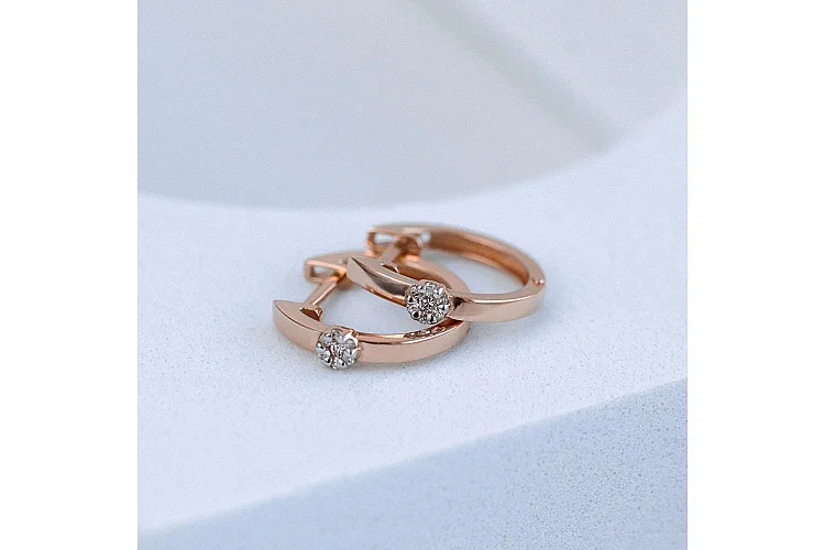 Серьги Малинки из красного золота с 14 бриллиантами