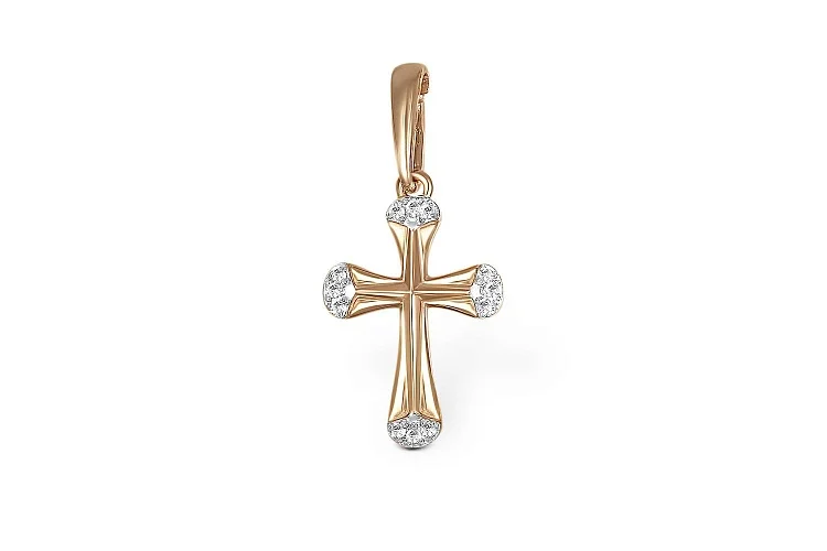 Крест из красного золота с 12 бриллиантами