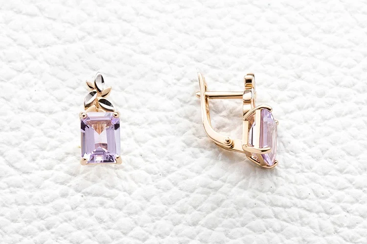 Серьги Цветы из красного золота с 2 аметистами