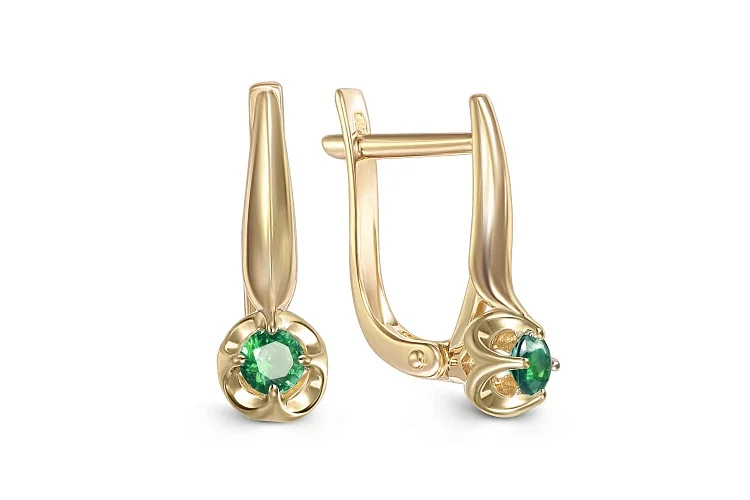 Серьги из жёлтого золота с 2 изумрудами
