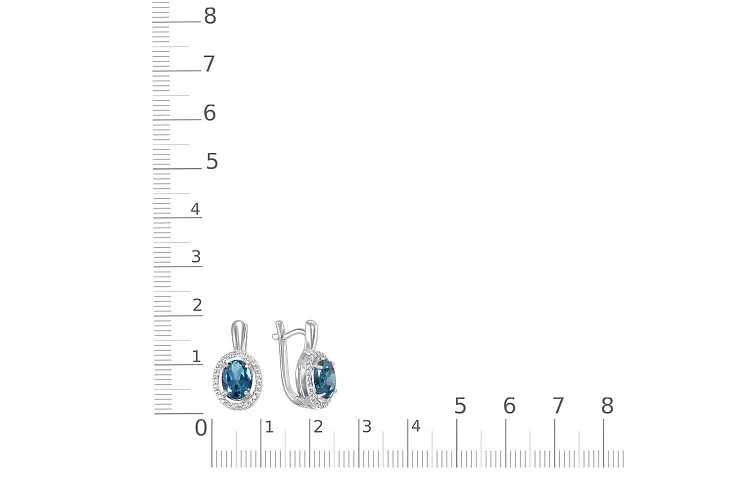 Серьги из белого золота с 2 топазами лондон и 52 фианитами