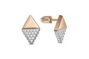 Серьги-пусеты Треугольники из красного золота с 50 фианитами