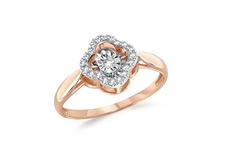 Кольцо Клевер из красного золота с 21 бриллиантами