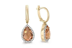 Серьги из жёлтого золота с 2 наноситалами и 52 фианитами