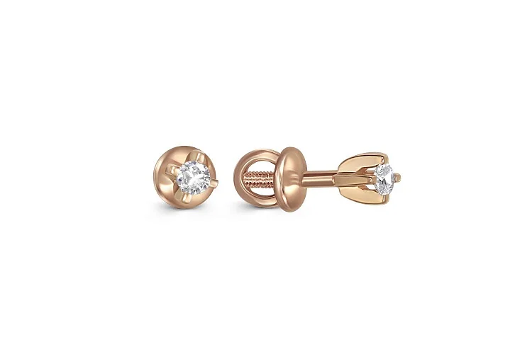 Серьги-пусеты из красного золота с 2 бриллиантами
