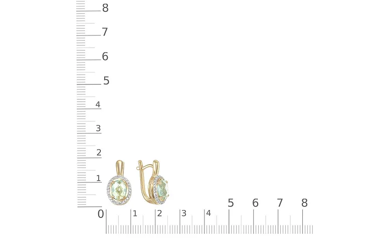 Серьги из жёлтого золота с 2 аметистами и 52 фианитами