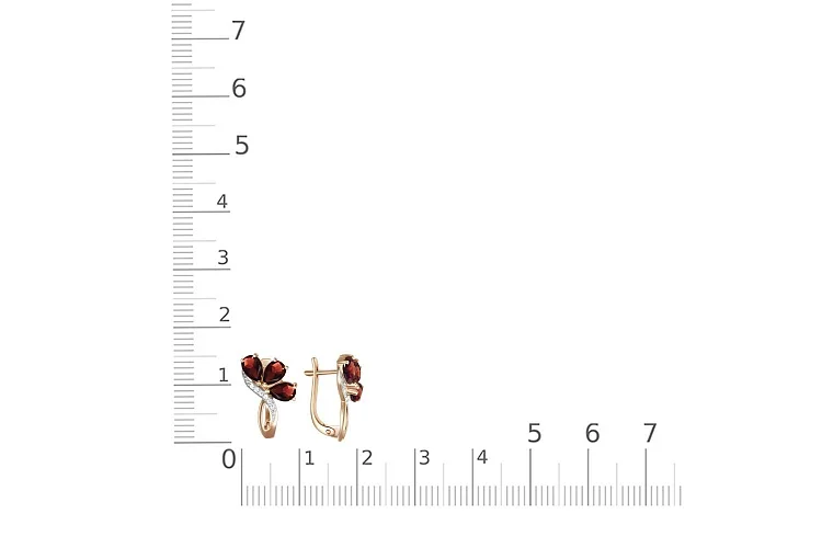 Серьги Цветы из красного золота с 6 гранатами и 12 фианитами