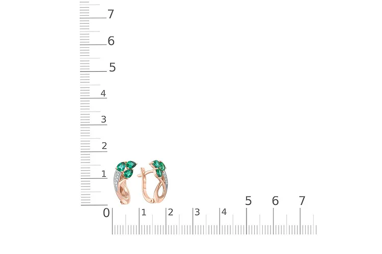 Серьги из красного золота с 6 изумрудами и 8 фианитами