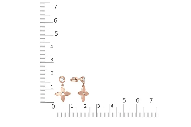 Серьги-пусеты Клевер из красного золота с 2 бриллиантами