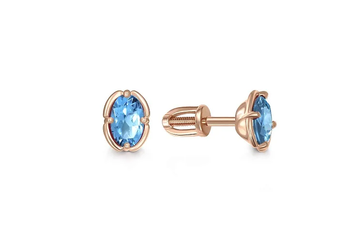 Серьги-пусеты из красного золота с 2 топазами swiss