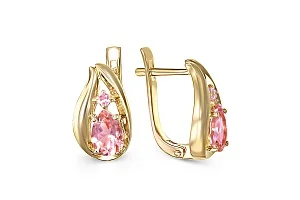 Серьги из жёлтого золота с 2 морганитами и 2 фианитами