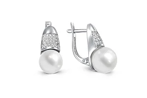 Серьги из белого золота с 2 жемчужинами и 42 бриллиантами