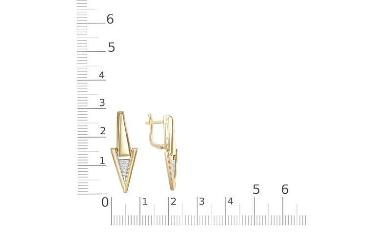 Серьги Треугольники из жёлтого золота с 12 фианитами