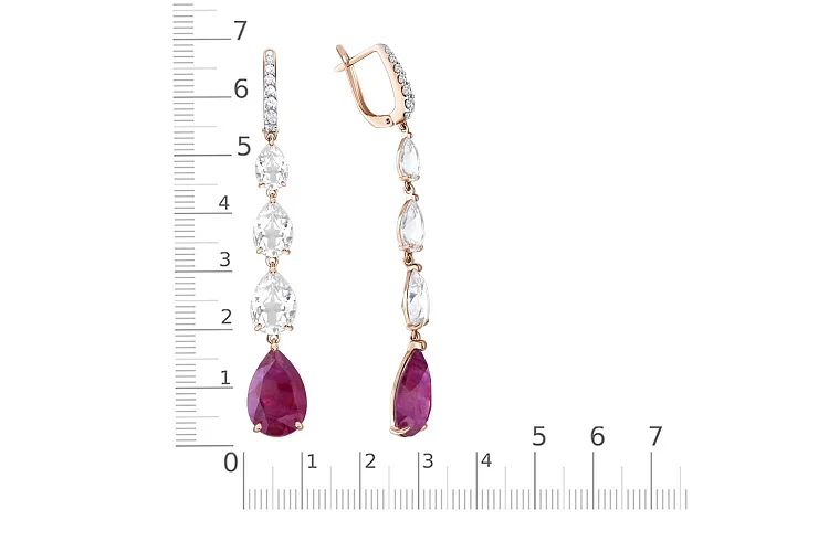 Серьги из красного золота с 8 наноситалами и 14 фианитами