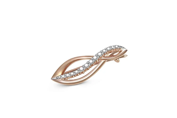 Брошь Веточка из красного золота с 13 фианитами