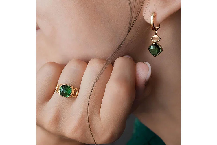 Серьги из жёлтого золота с 2 кварцами