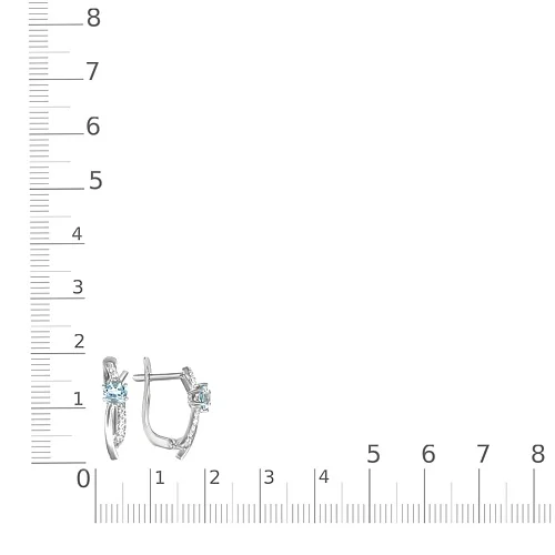 Серьги из белого золота с 2 топазами sky и 14 фианитами