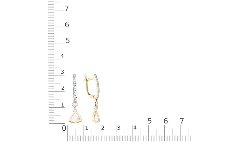 Серьги из жёлтого золота с перламутром и 22 фианитами