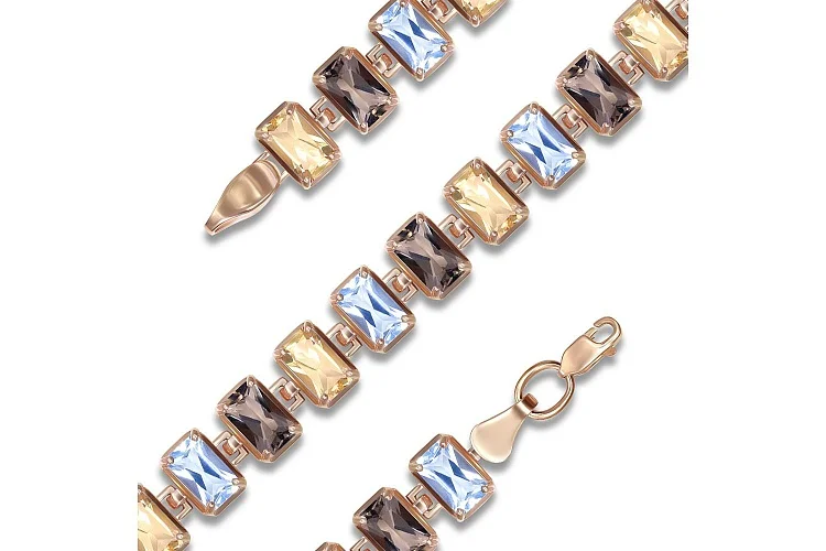Браслет Дорожка из красного золота с раухтопазами, топазами sky и цитринами