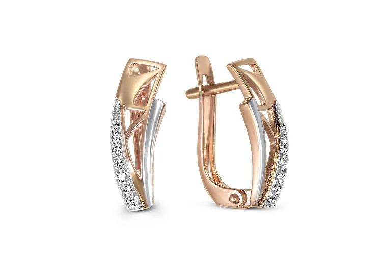 Серьги из красного золота с 14 фианитами