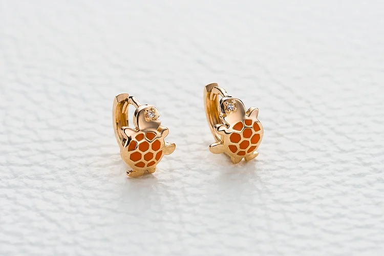 Детские серьги Черепахи из красного золота с 2 фианитами