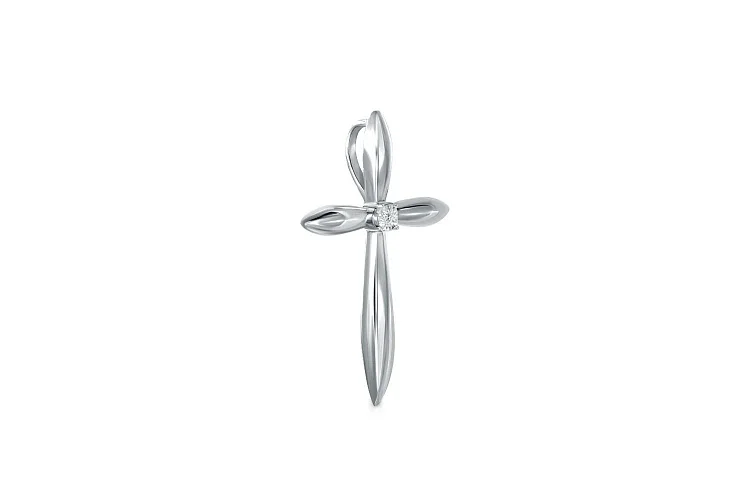 Крест из белого золота с бриллиантом