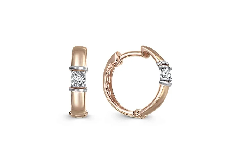 Серьги из красного золота с 2 бриллиантами