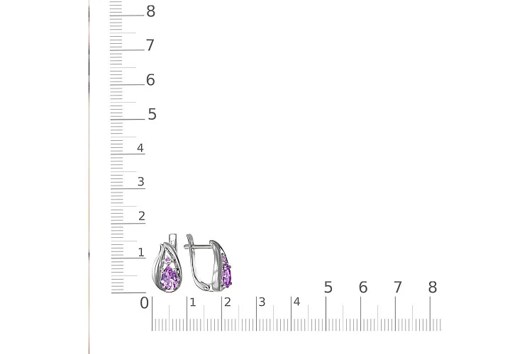 Серьги из белого золота с 2 аметистами и 2 фианитами