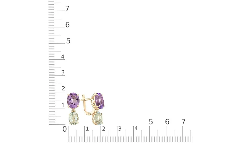 Серьги из жёлтого золота с 4 аметистами