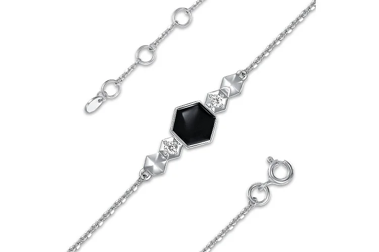 Браслет с шестиугольником из белого золота с 2 фианитами